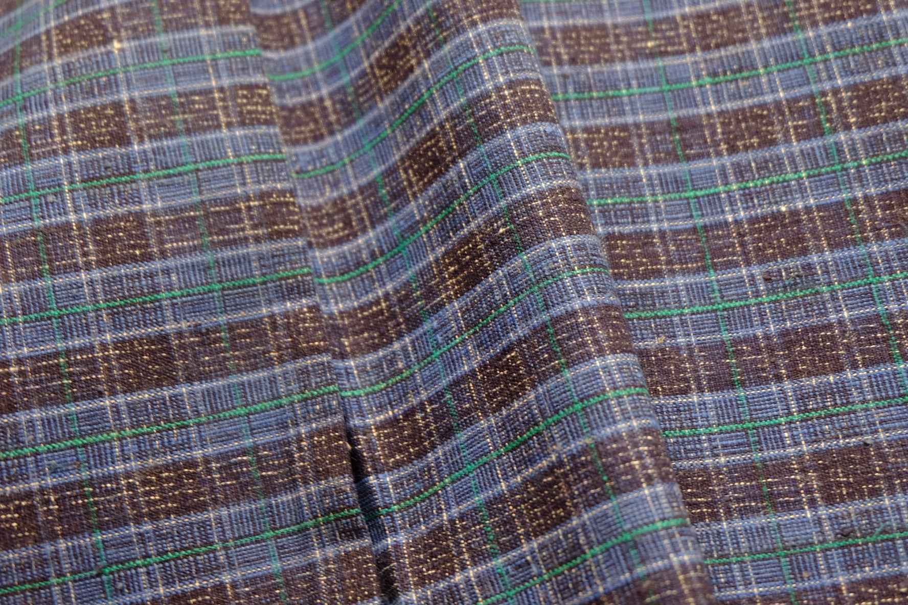 Navy Luster: Reed - Pattern Tǔbù with Denim Blue & Emerald Lines - 37cm Width - BUBBO