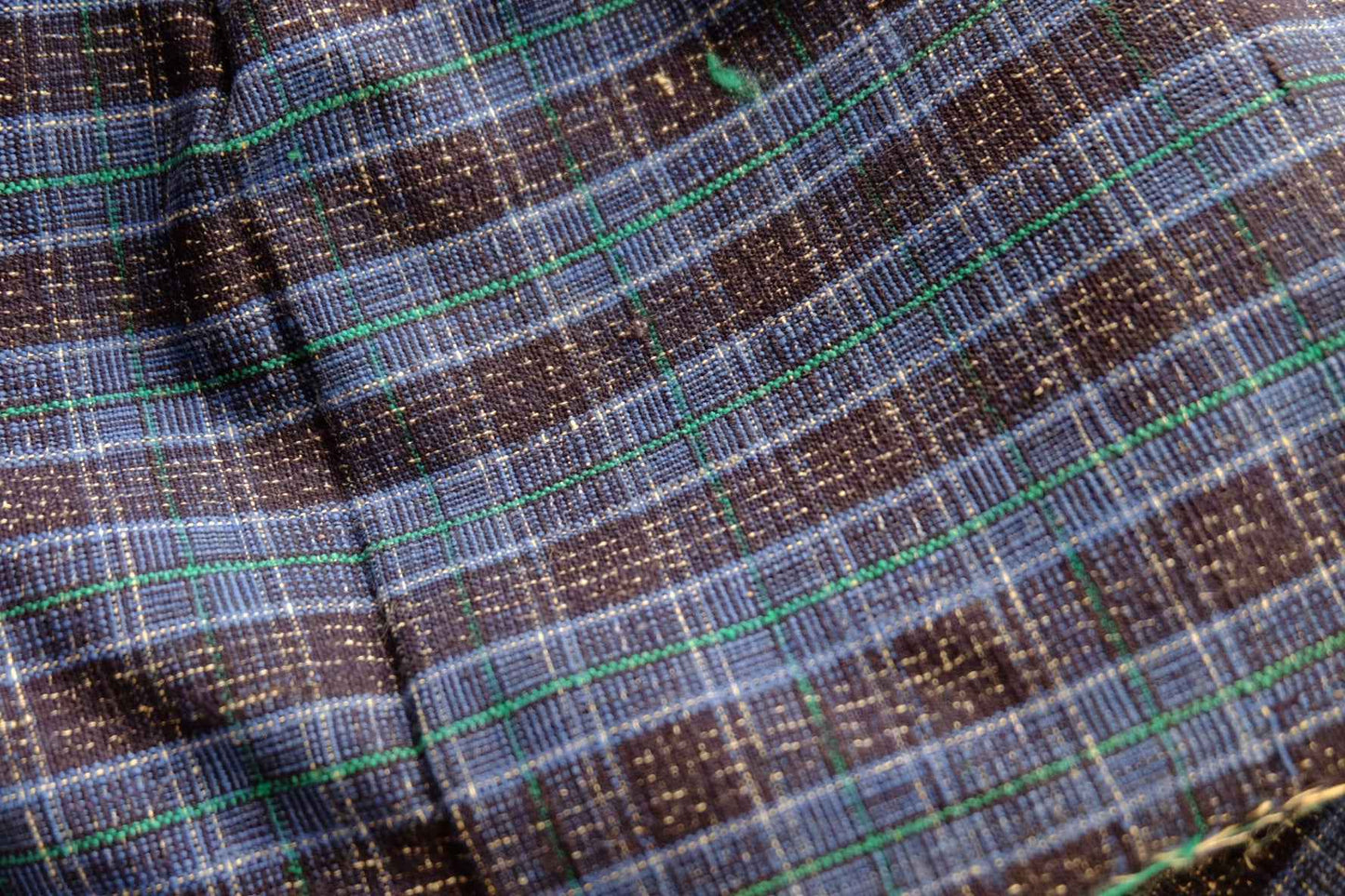 Navy Luster: Reed - Pattern Tǔbù with Denim Blue & Emerald Lines - 37cm Width - BUBBO