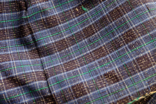 Navy Luster: Reed - Pattern Tǔbù with Denim Blue & Emerald Lines - 37cm Width - BUBBO