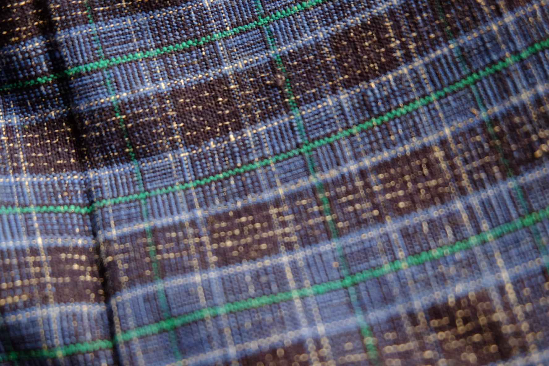 Navy Luster: Reed - Pattern Tǔbù with Denim Blue & Emerald Lines - 37cm Width - BUBBO