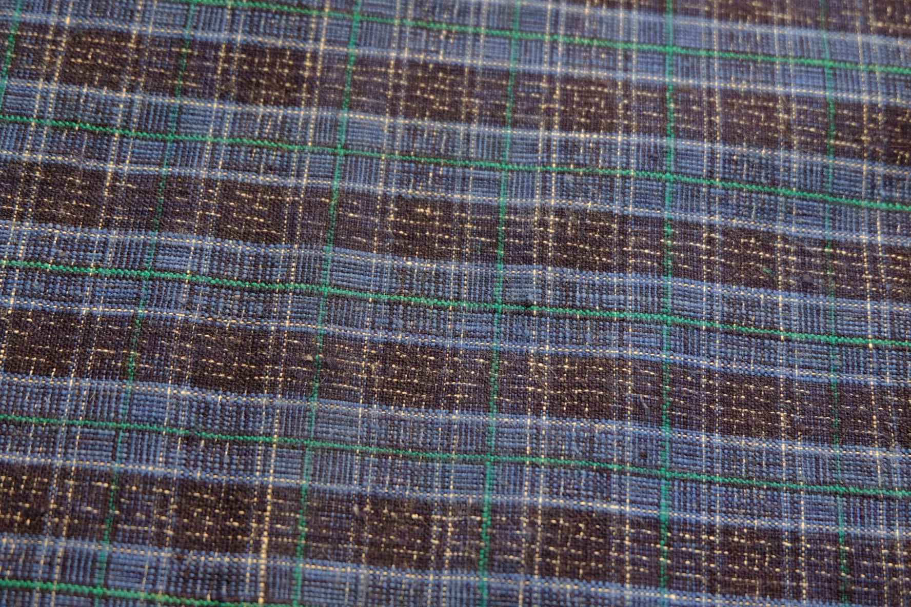 Navy Luster: Reed - Pattern Tǔbù with Denim Blue & Emerald Lines - 37cm Width - BUBBO