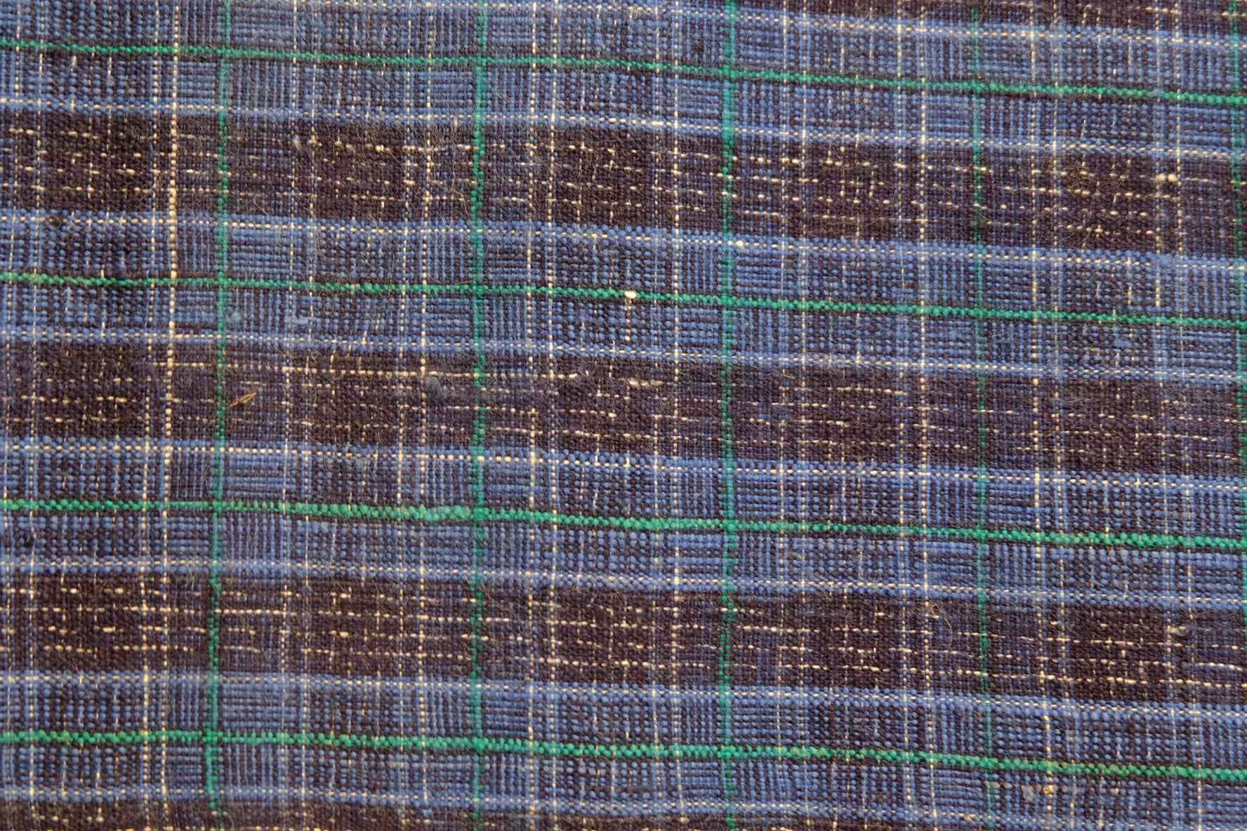 Navy Luster: Reed - Pattern Tǔbù with Denim Blue & Emerald Lines - 37cm Width - BUBBO