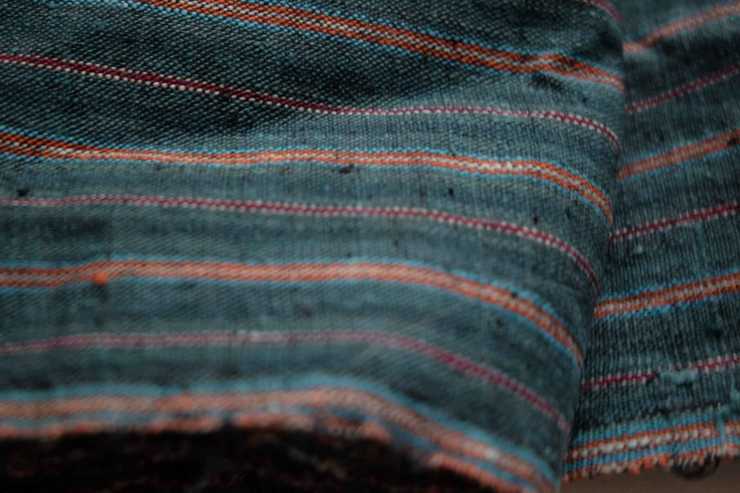 Northern Tǔbù in Hunter Green with Rust & Crimson Stripes wide 49cm - BUBBO