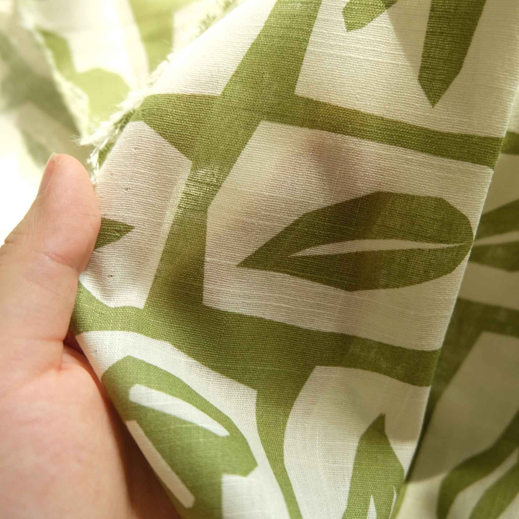 Olive Geometric Linen-Cotton – Structured Fabric for Skirts & Sets (3.28 yds)