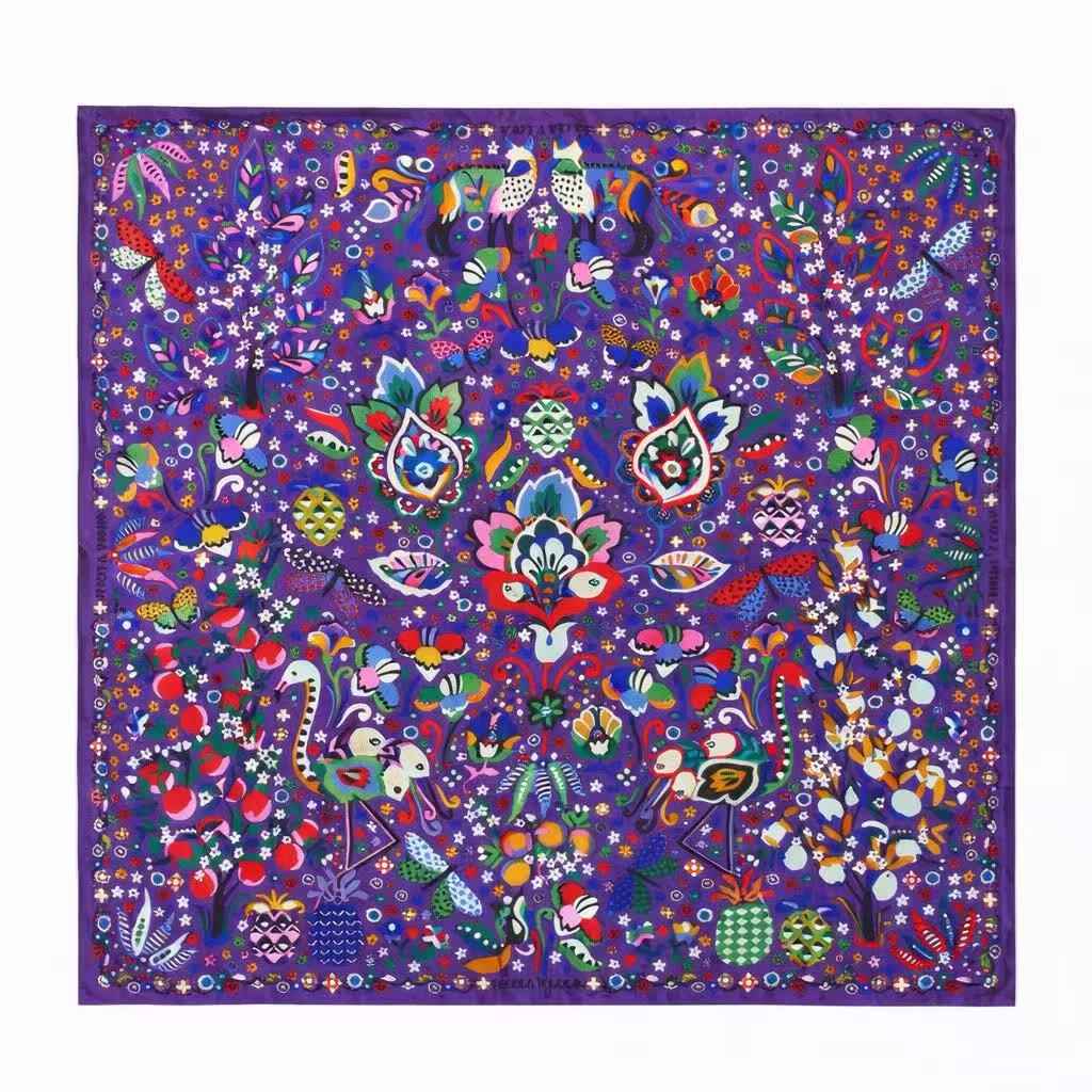 Oversized Printed Satin Scarf European Designer Deadstock | Approx. 47” × 47” - BUBBO