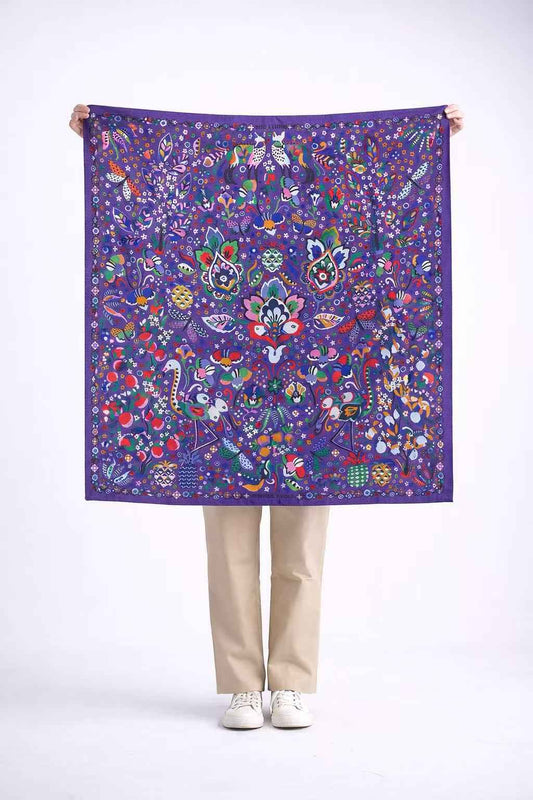 Oversized Printed Satin Scarf European Designer Deadstock | Approx. 47” × 47” - BUBBO