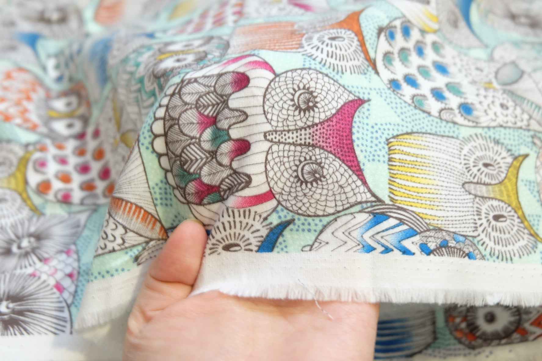 Owl Print Brushed Cotton in Soft Mint — 2.2 yd