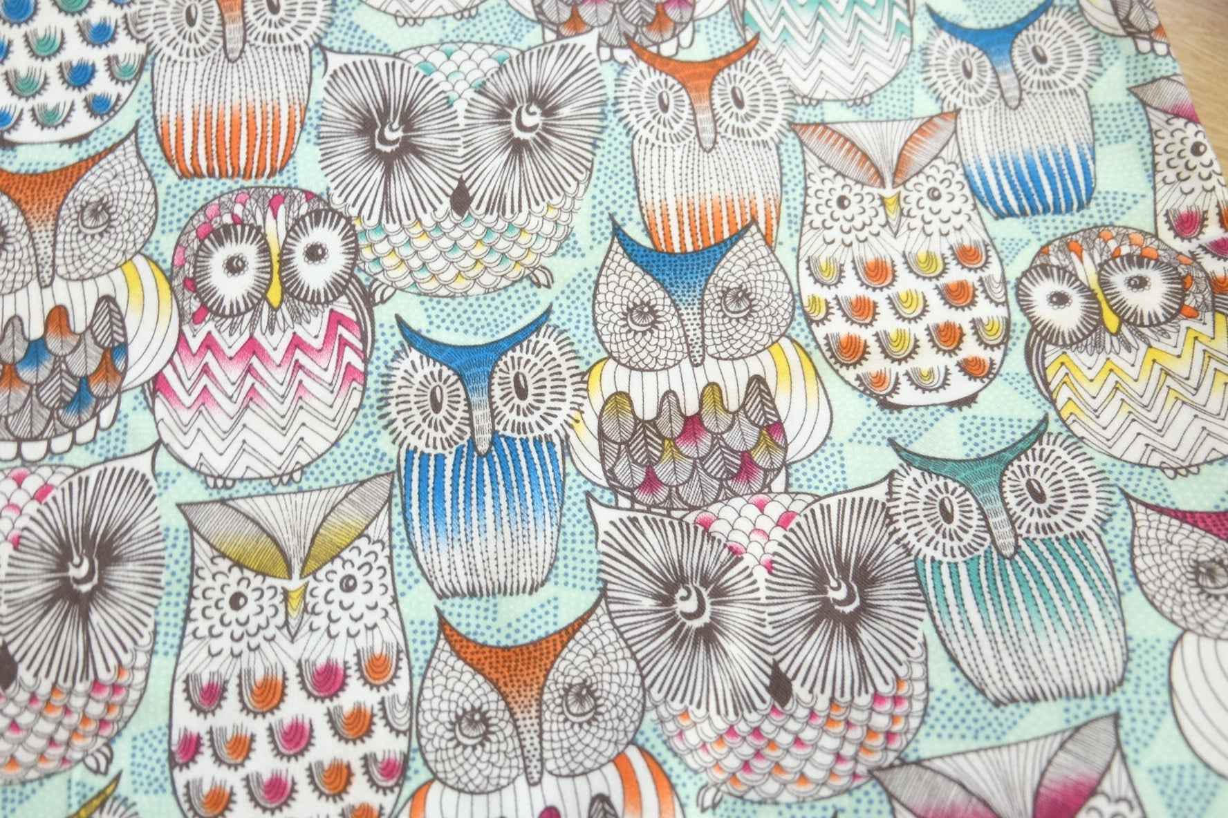 Owl Print Brushed Cotton in Soft Mint — 2.2 yd