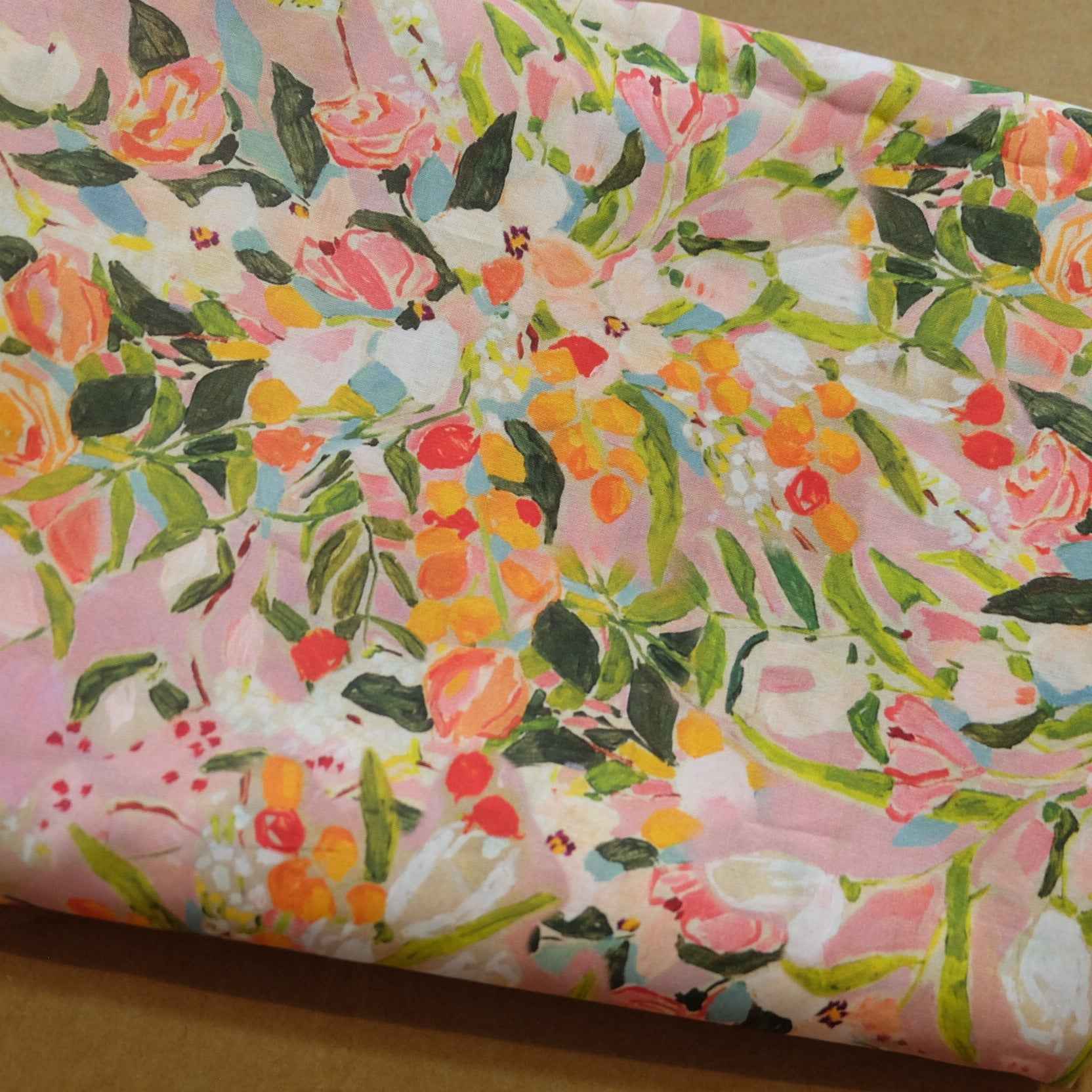 Painterly Floral 60s Cotton Fabric – Lightweight High-Count Dress Cotton (2.19 yds)