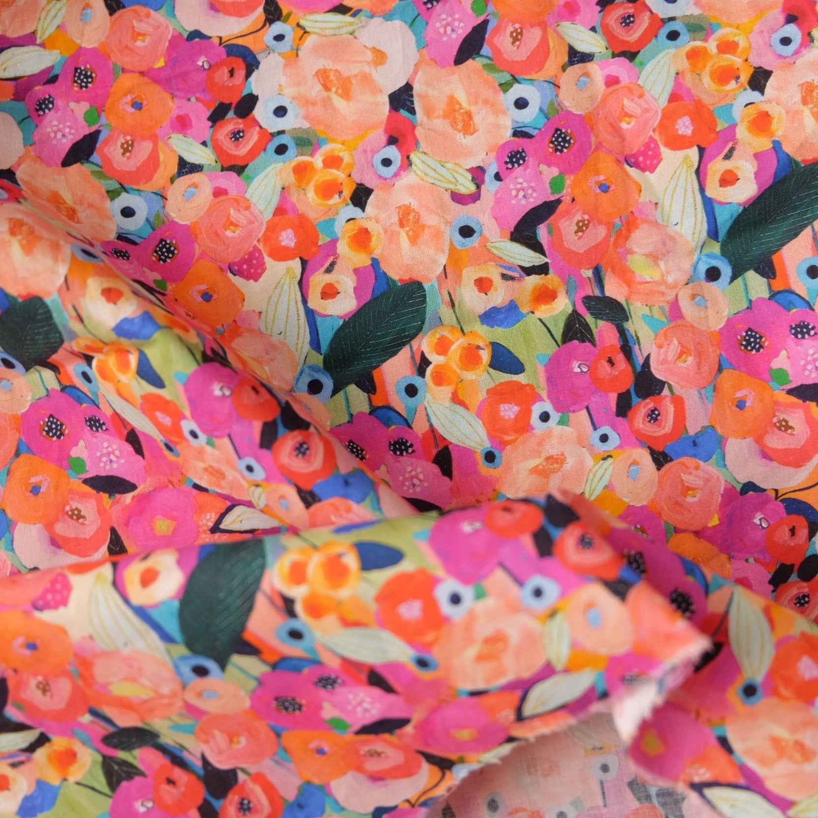 Painterly Floral Cotton Fabric – Lightweight 60s Cotton (1.86 yd)