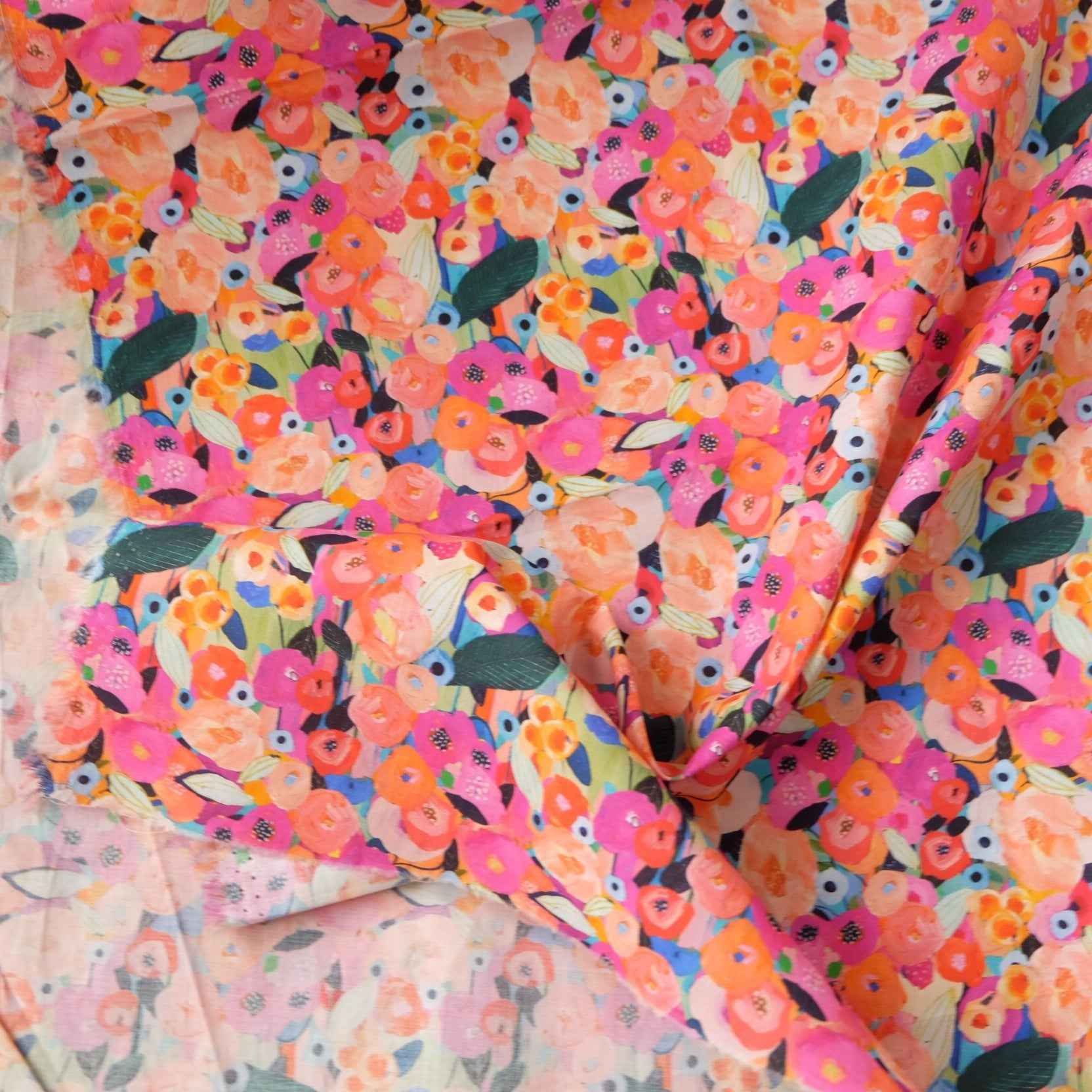 Painterly Floral Cotton Fabric – Lightweight 60s Cotton (1.86 yd)