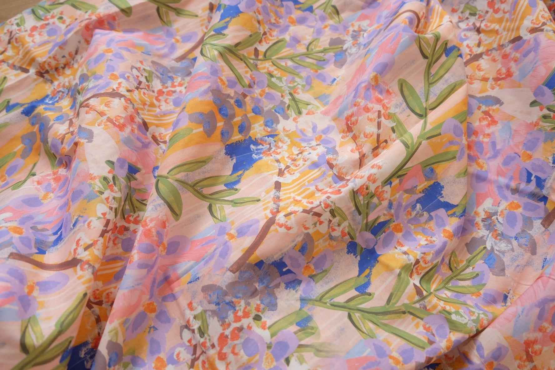 Painterly Floral Cotton Poplin – Soft Abstract Garden | 3.28 yds Cut