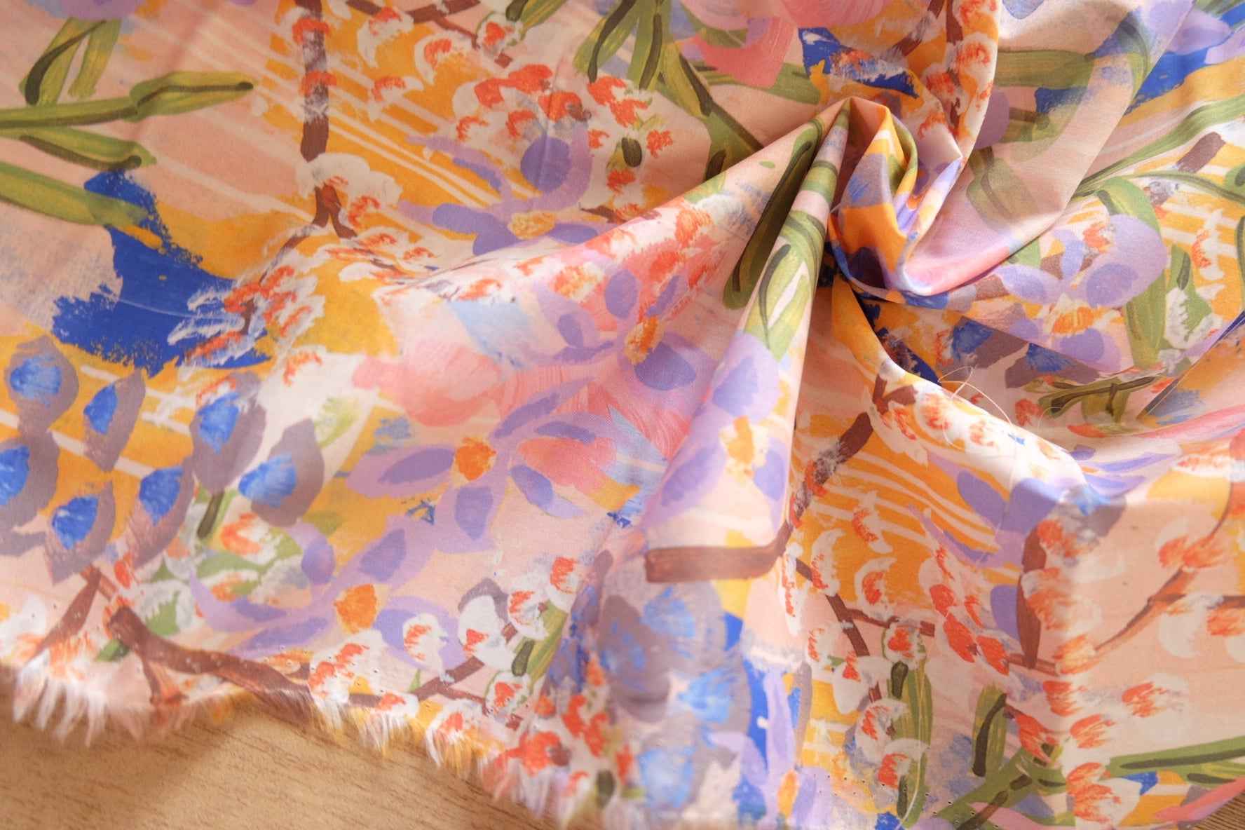 Painterly Floral Cotton Poplin – Soft Abstract Garden | 3.28 yds Cut