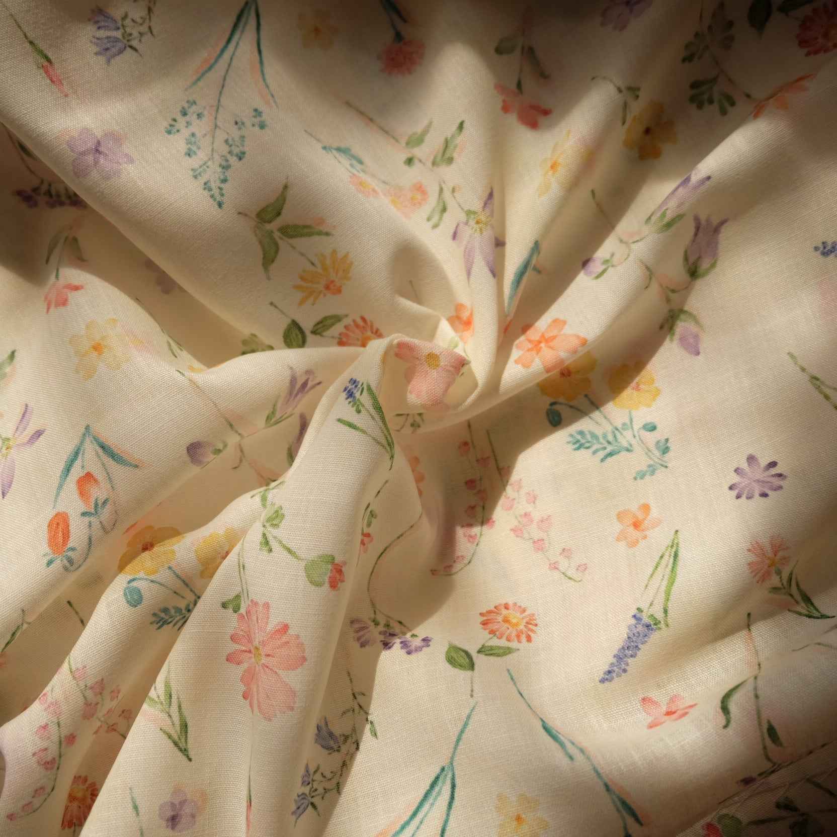 Painterly Wildflower Faux Linen Fabric 1.64 yd