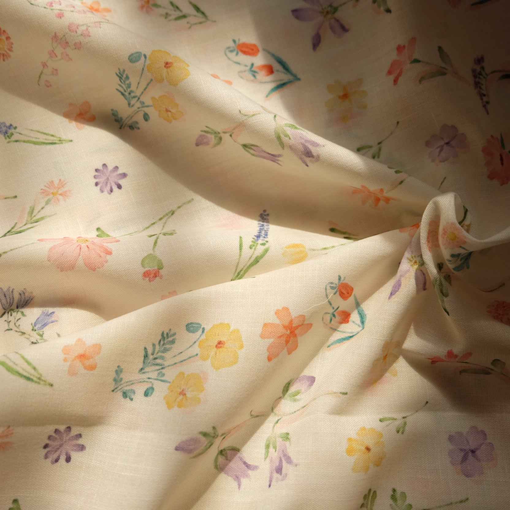 Painterly Wildflower Faux Linen Fabric 1.64 yd