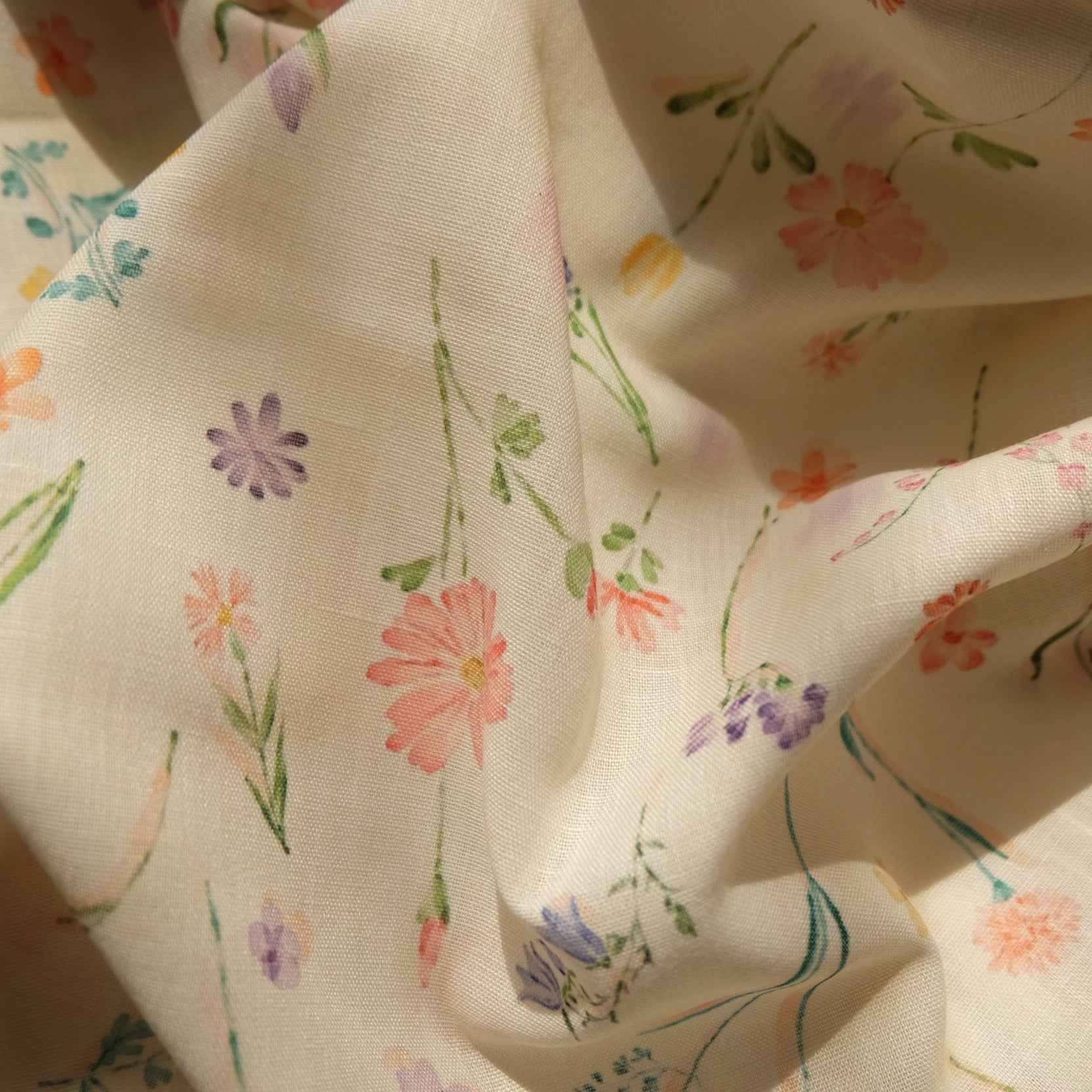 Painterly Wildflower Faux Linen Fabric 1.64 yd