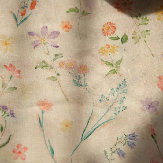Painterly Wildflower Faux Linen Fabric 1.64 yd