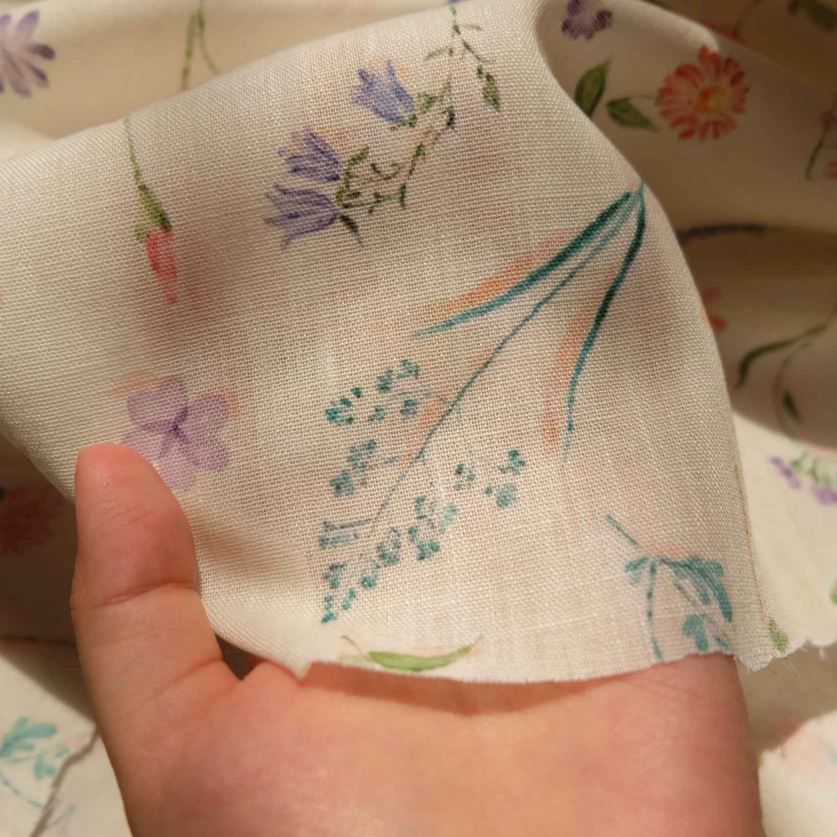 Painterly Wildflower Faux Linen Fabric 1.64 yd