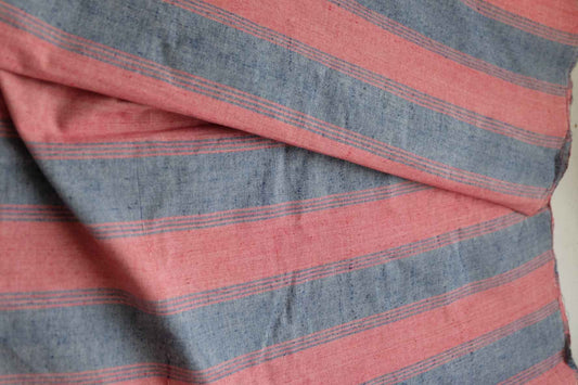 Peach Horizon: Weft - Wise Striped Tǔbù in Soft Blush & Slate - 54cm Width - BUBBO