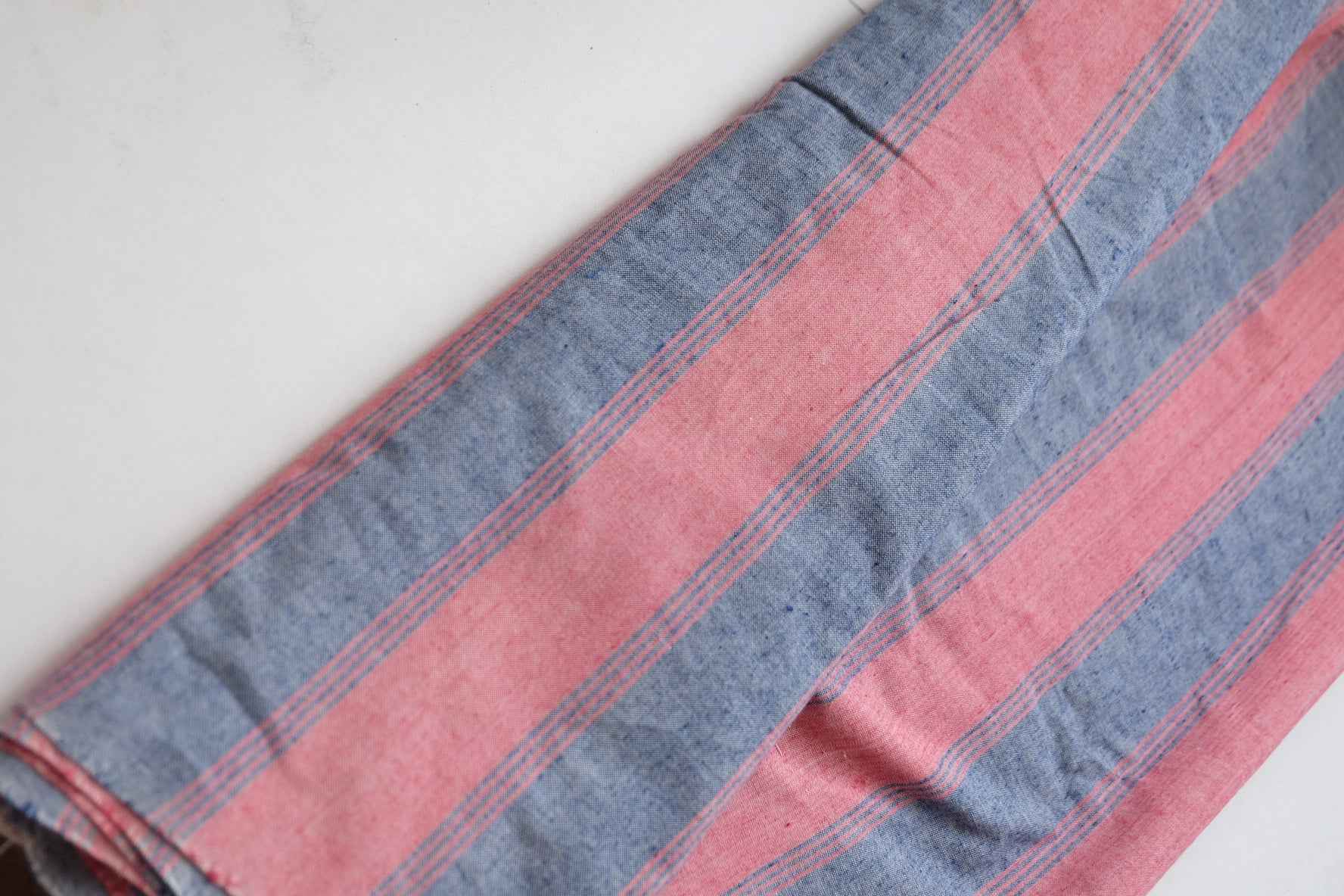 Peach Horizon: Weft - Wise Striped Tǔbù in Soft Blush & Slate - 54cm Width - BUBBO