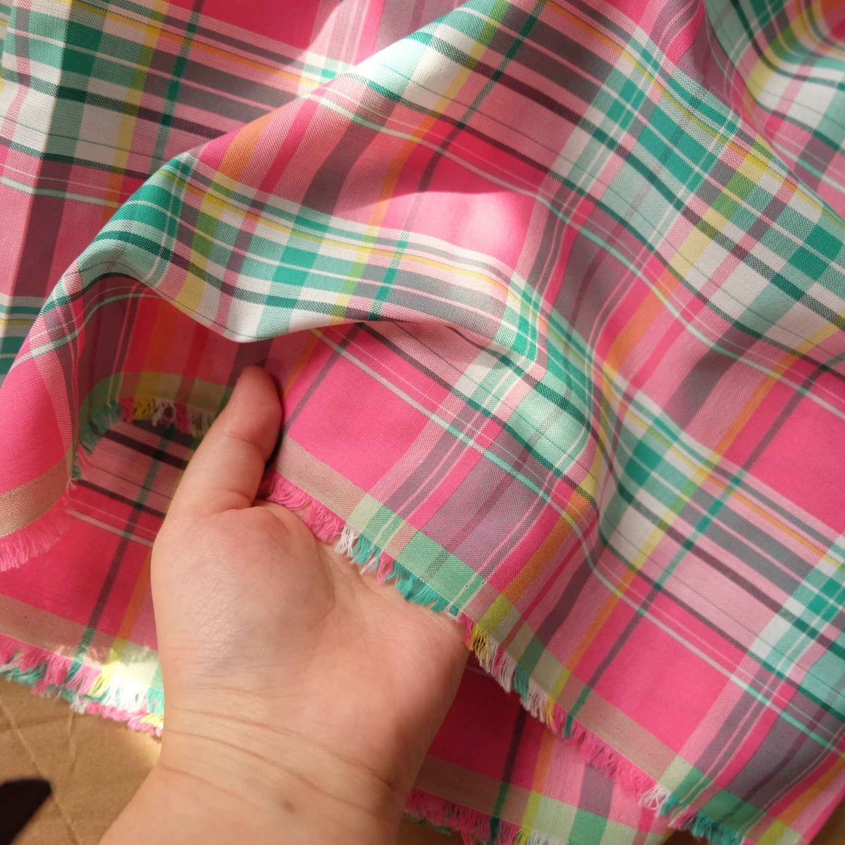 Pink Plaid Cotton Shirting Fabric – 3.28 Yard
