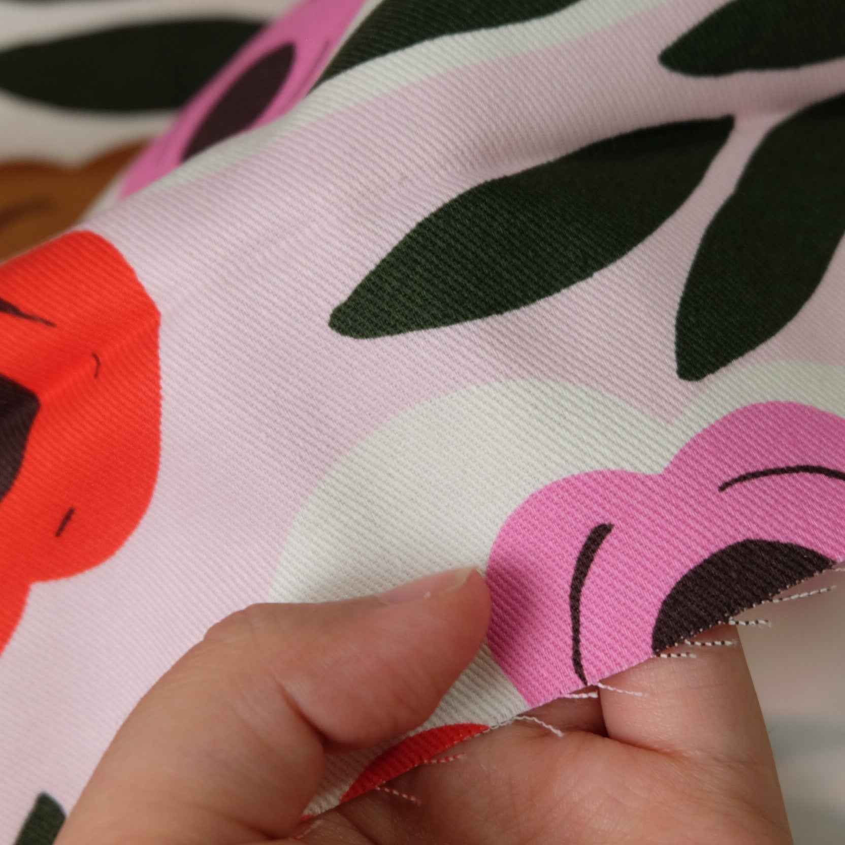 Pink Uniqlo x Marimekko Deadstock Cotton Twill Fabric – Heavyweight Printed Canvas for Bags & Structured Garments