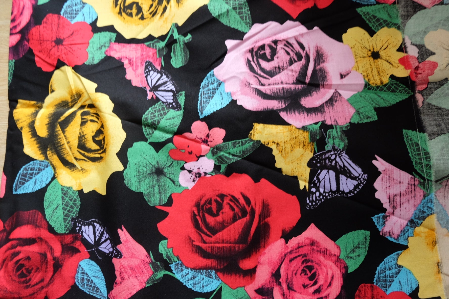 Pop Art Rose Print Fabric – Designer Remnant – High - Saturation Floral – 59” Wide – Sold by Half Yard - BUBBO