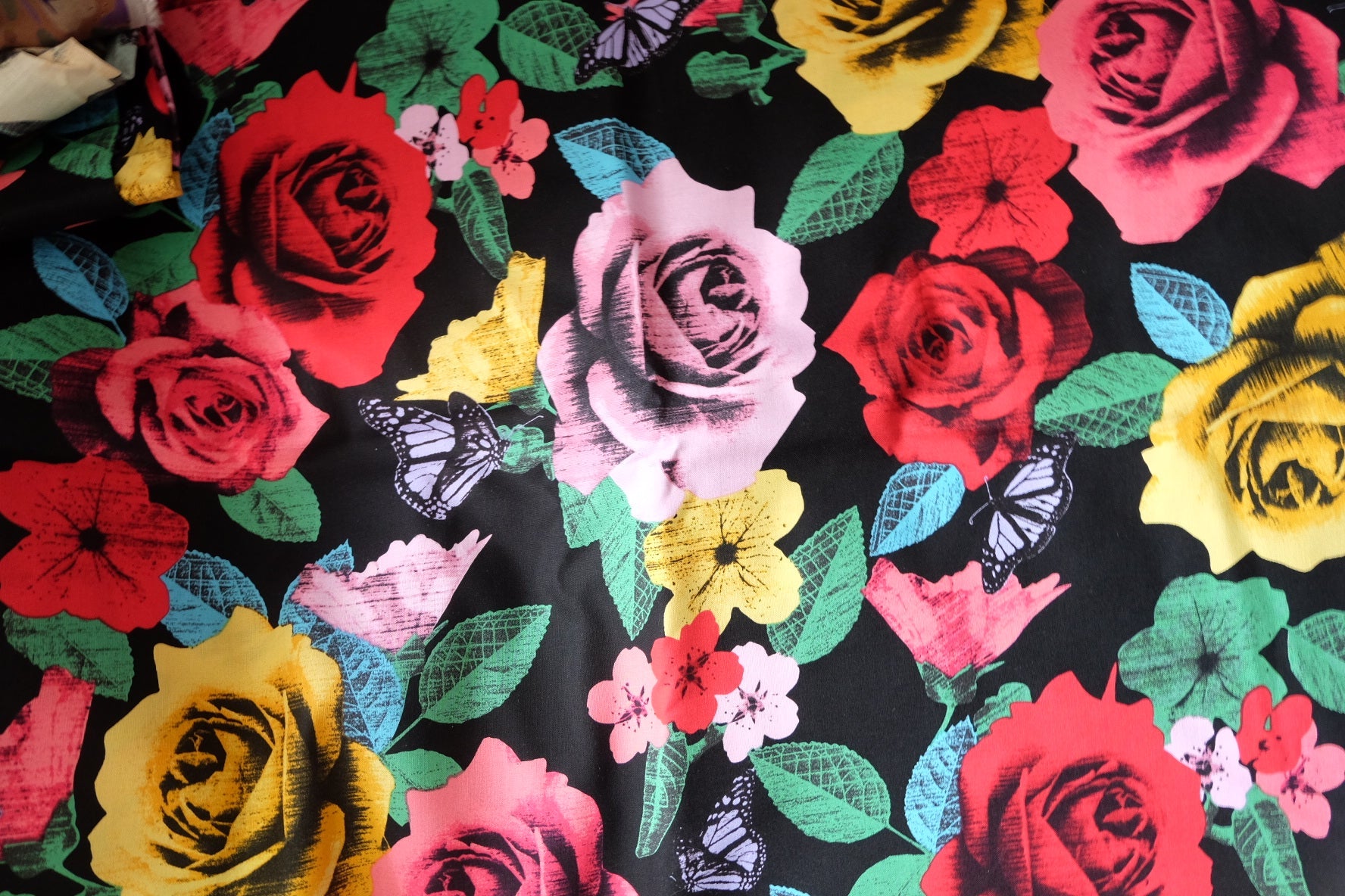 Pop Art Rose Print Fabric – Designer Remnant – High - Saturation Floral – 59” Wide – Sold by Half Yard - BUBBO