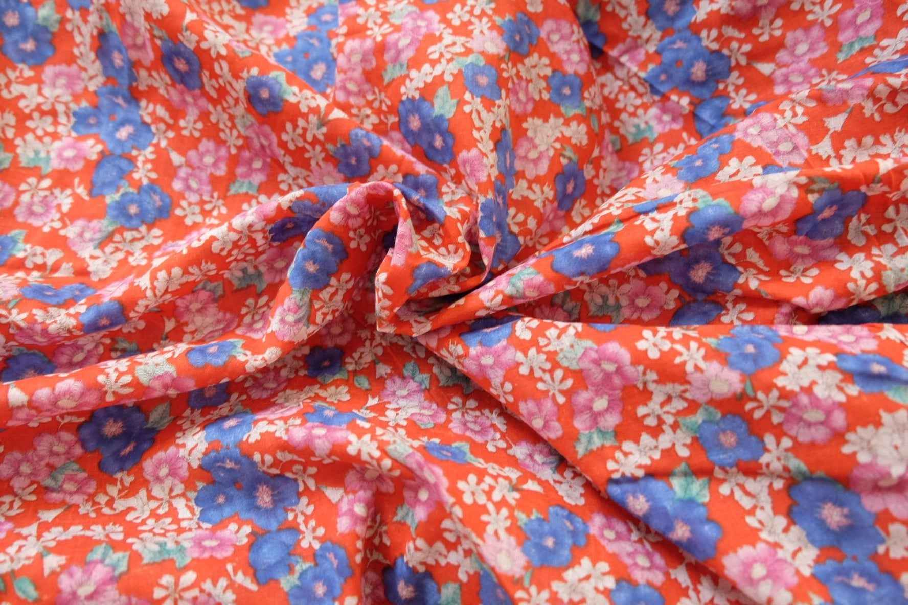 Red Floral Cotton with Embroidered Eyelet Borders — 3 Yards