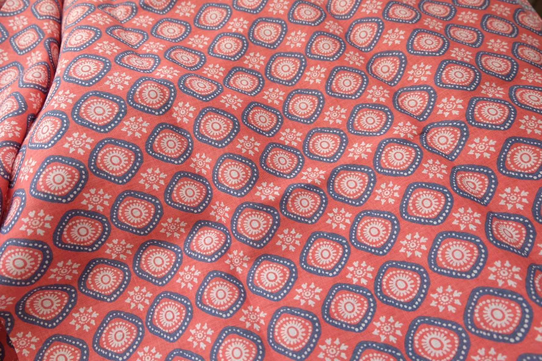 Red Geometric Folk Cotton Linen Blend (2.2yards)