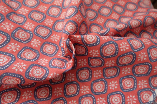 Red Geometric Folk Cotton Linen Blend (2.2yards)