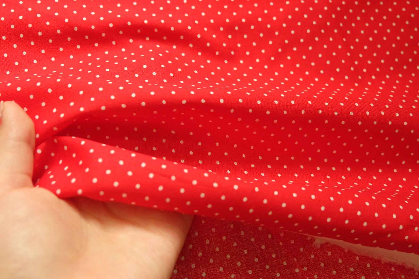 Red Polka Dot Lightweight Cotton Fabric – 1.6 Yards Cut - BUBBO