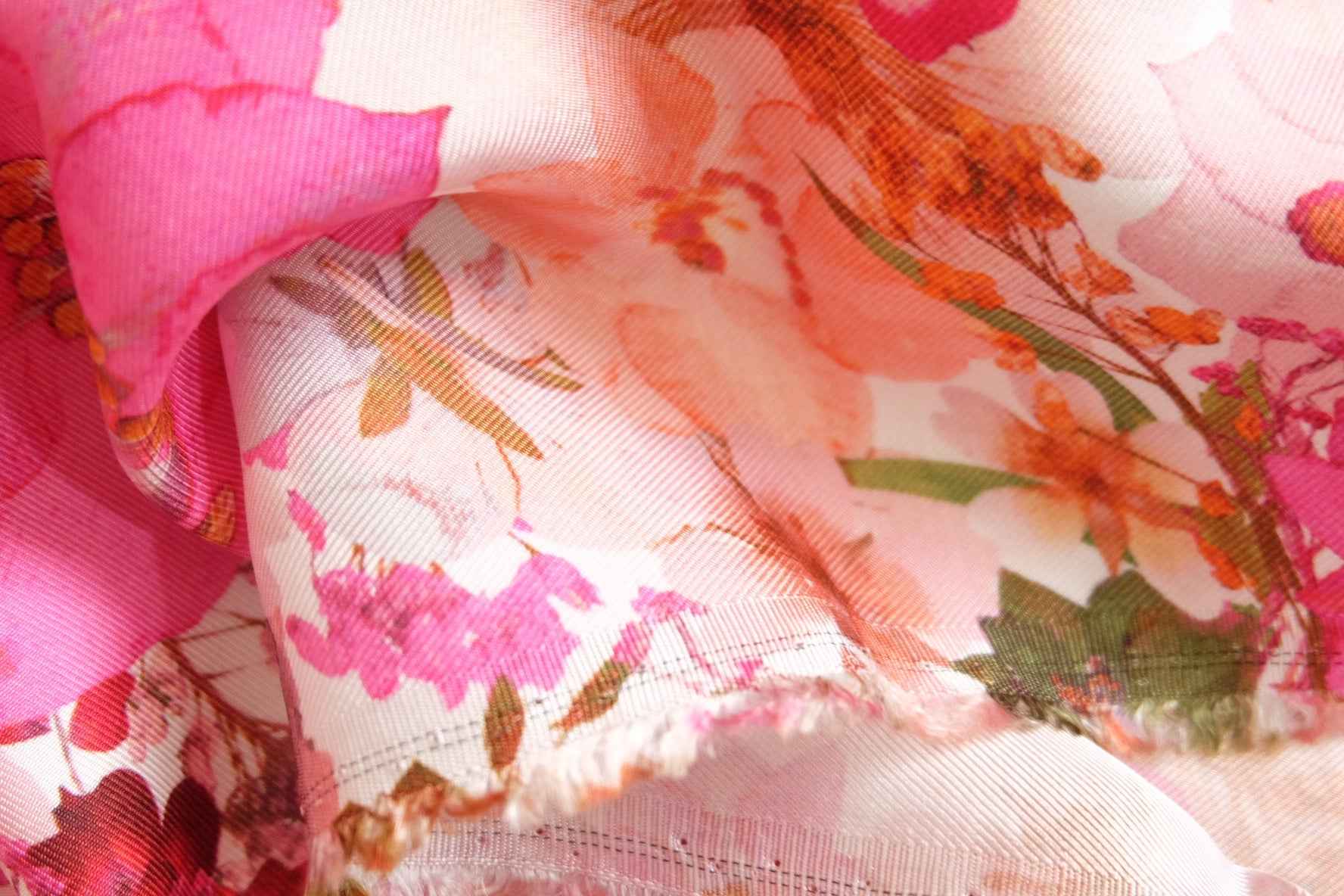 Romantic Floral Silk-Look Twill Fabric – Drapey Satin Finish (3.28 yards)