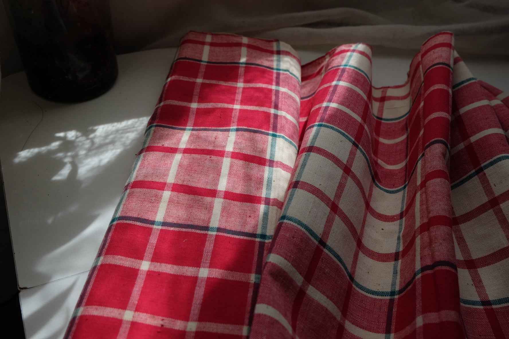 Rose Garden Check: Southern Tǔbù in White & Rose Pink with Green Accents - 37cm Width - BUBBO