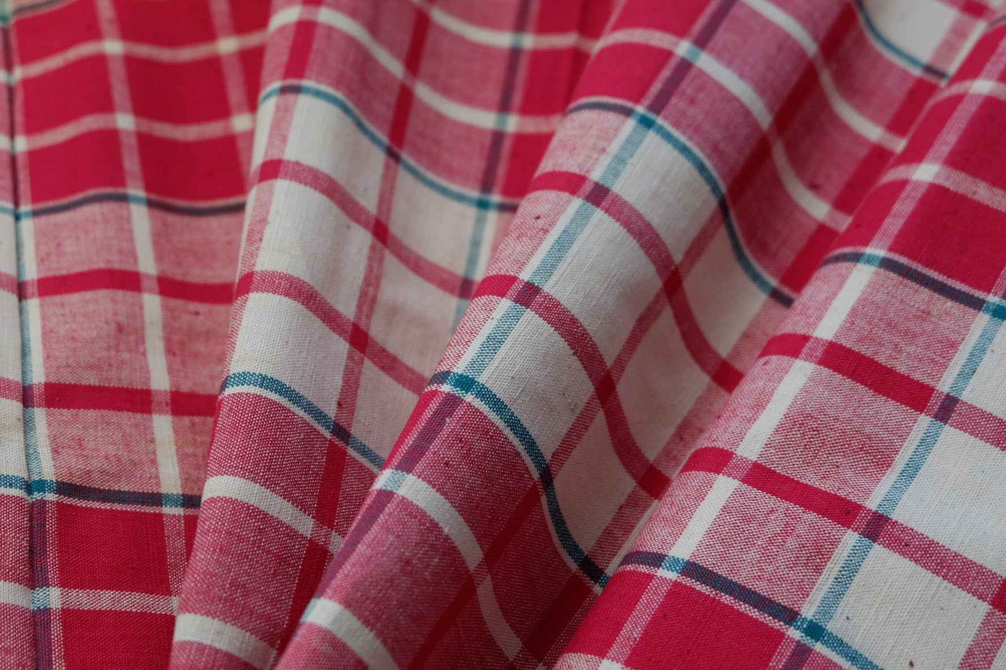 Rose Garden Check: Southern Tǔbù in White & Rose Pink with Green Accents - 37cm Width - BUBBO