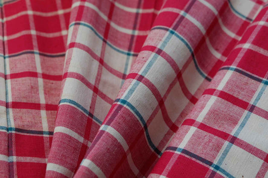 Rose Garden Check: Southern Tǔbù in White & Rose Pink with Green Accents - 37cm Width - BUBBO