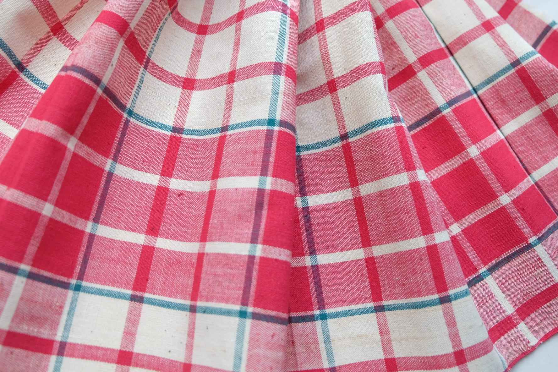 Rose Garden Check: Southern Tǔbù in White & Rose Pink with Green Accents - 37cm Width - BUBBO