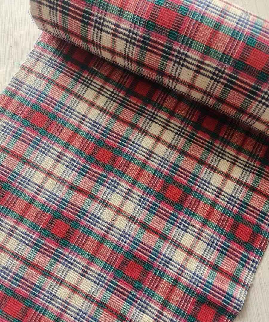 "Scarlet Grid" Waffle Weave Tǔbù - Textured Heritage Scarfing Cloth