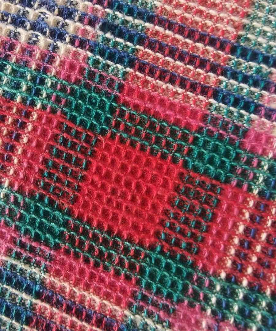 "Scarlet Grid" Waffle Weave Tǔbù - Textured Heritage Scarfing Cloth