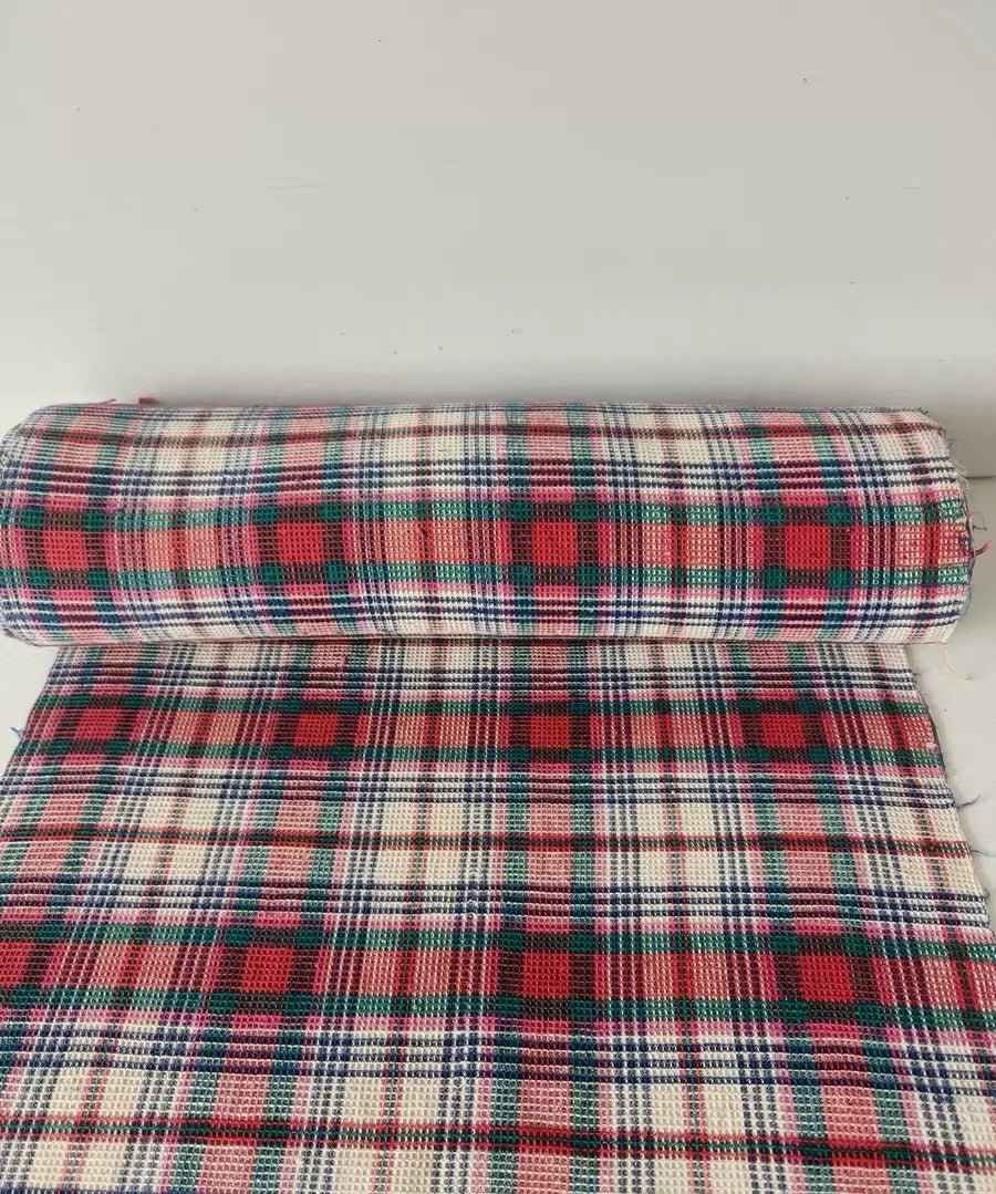 "Scarlet Grid" Waffle Weave Tǔbù - Textured Heritage Scarfing Cloth