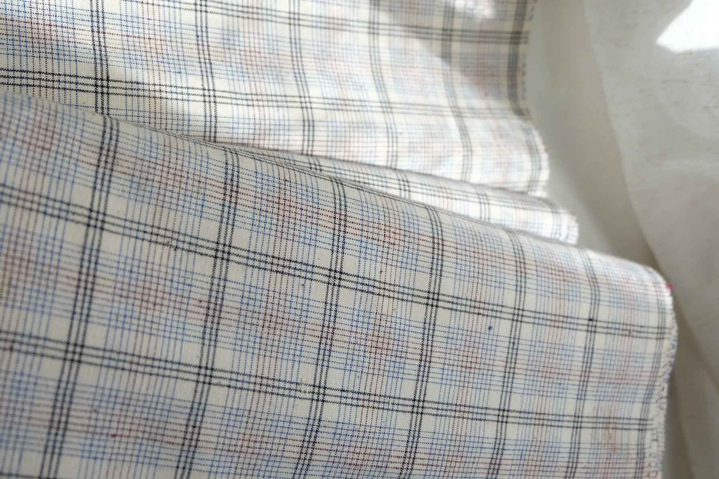 Scholar's Check: Southern Tǔbù in White with Grape & Haze Blue - 31cm Width - BUBBO