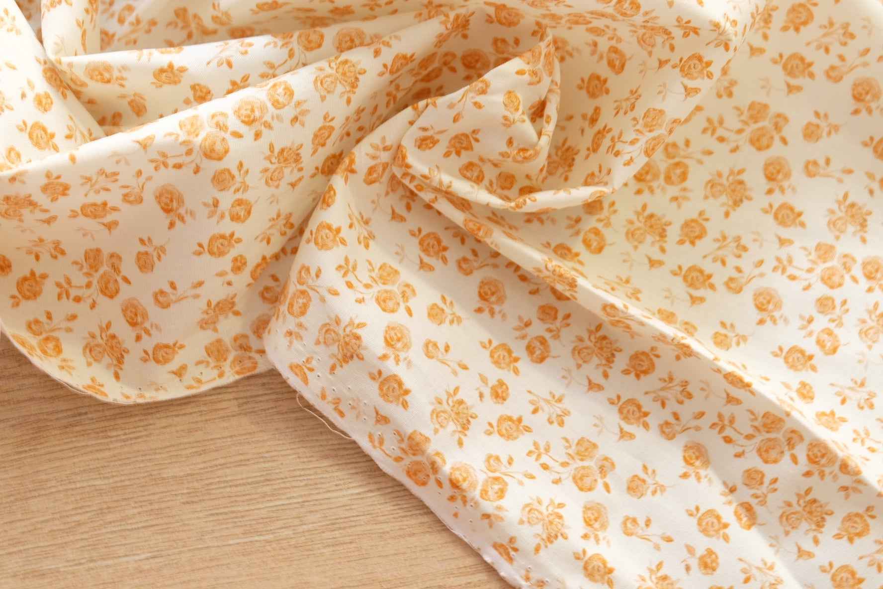 Soft Ochre Floral Cotton – Minimal Garden Print | 3.28 yds Cut