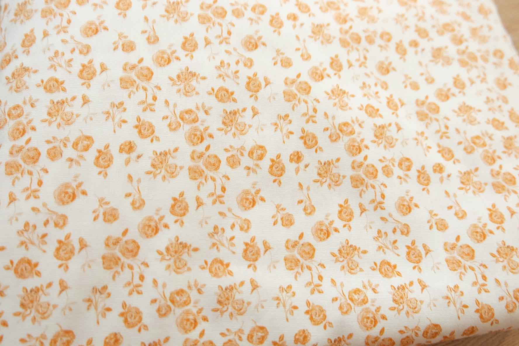Soft Ochre Floral Cotton – Minimal Garden Print | 3.28 yds Cut