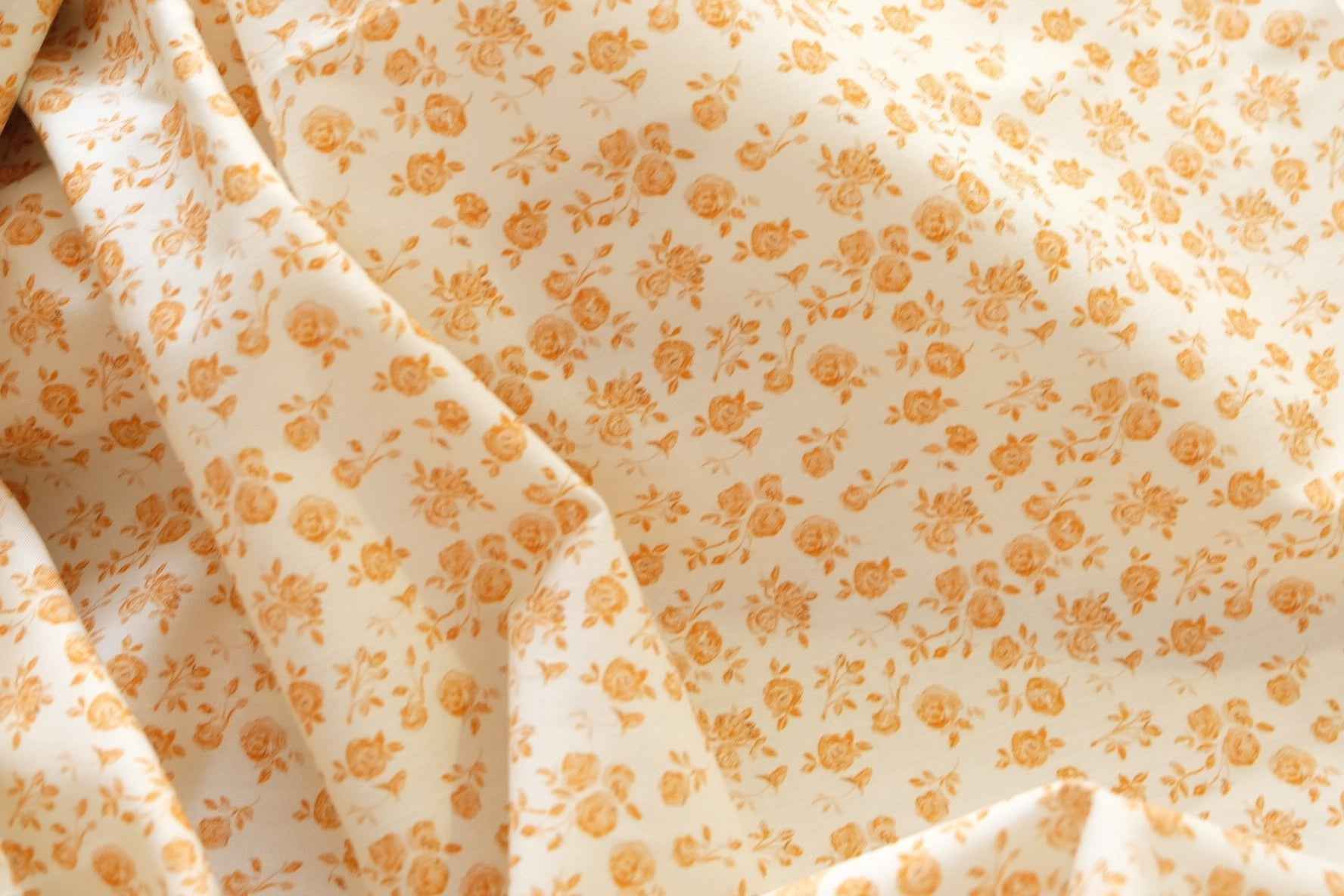 Soft Ochre Floral Cotton – Minimal Garden Print | 3.28 yds Cut