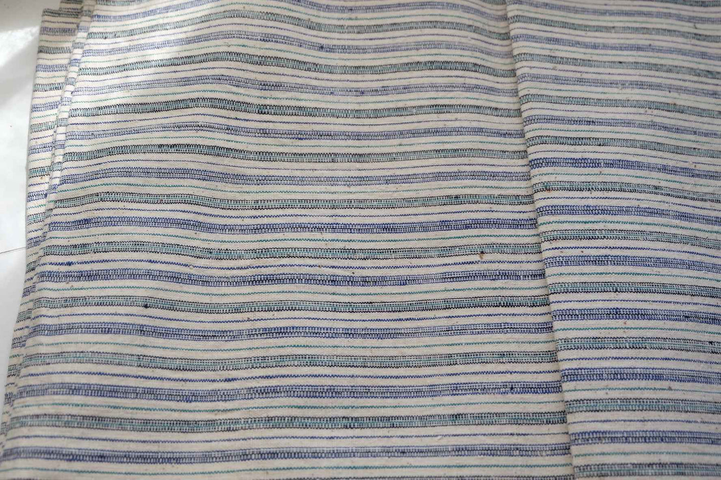 Southern Tǔbù: White with Aqua & Green Stripes - Vintage Fabric - BUBBO