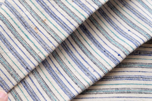 Southern Tǔbù: White with Aqua & Green Stripes - Vintage Fabric - BUBBO