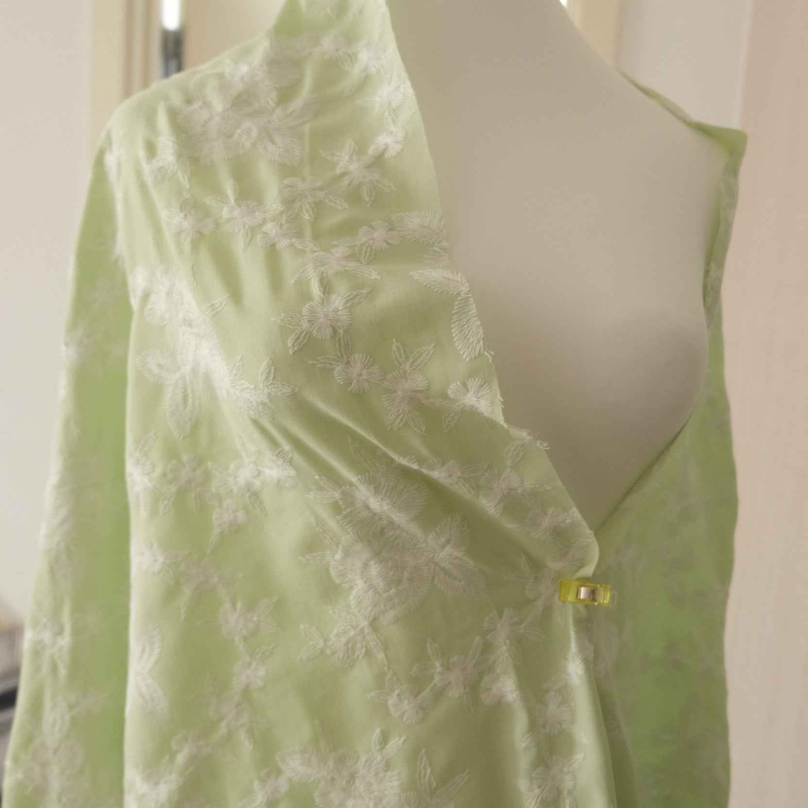 Spring Green Embroidered Floral Fabric – Drapey Blended Dress Fabric (2.19 yds)