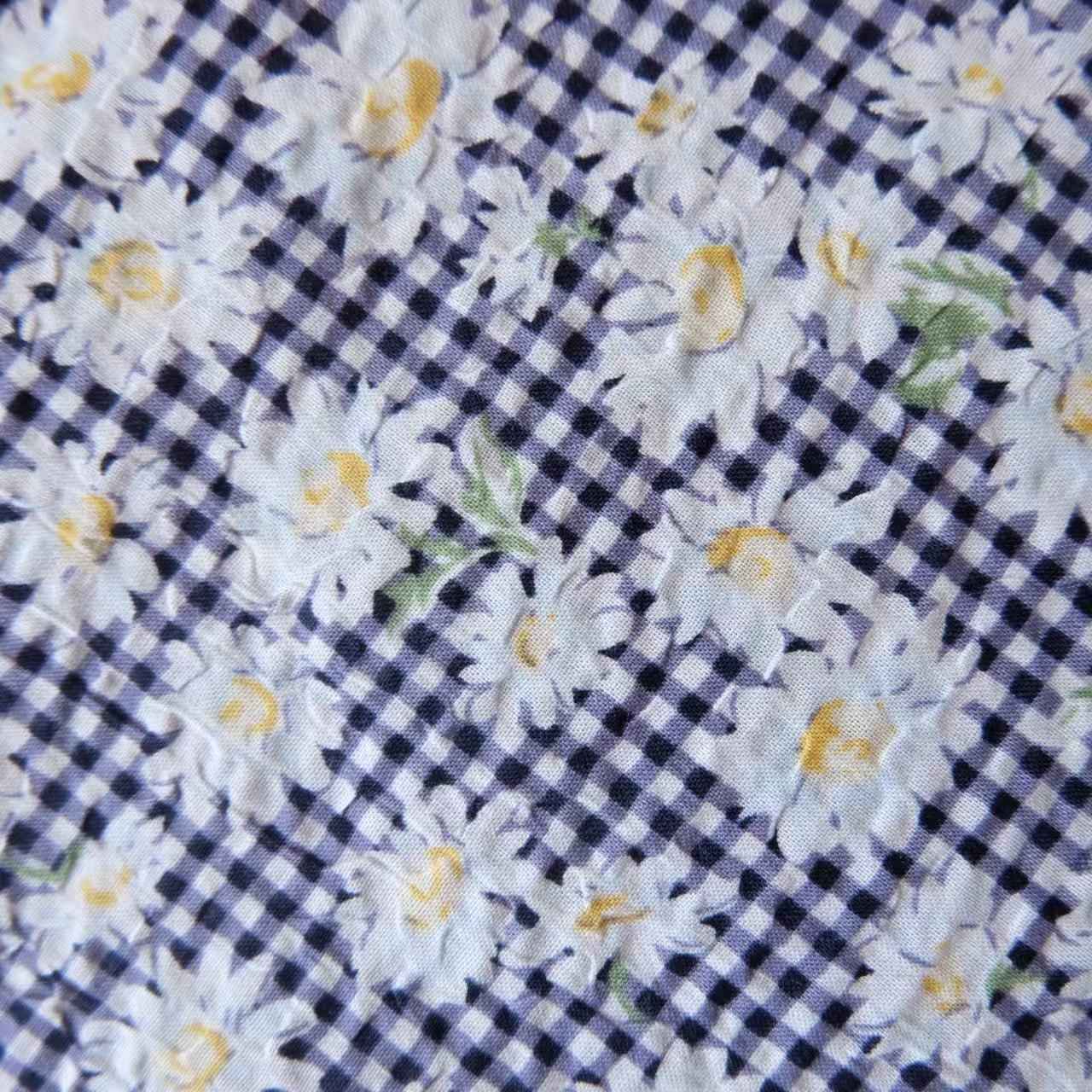 "The Daisy Field" - Daisy & Gingham Print on Cotton Seersucker (Sold by the Yard) - BUBBO