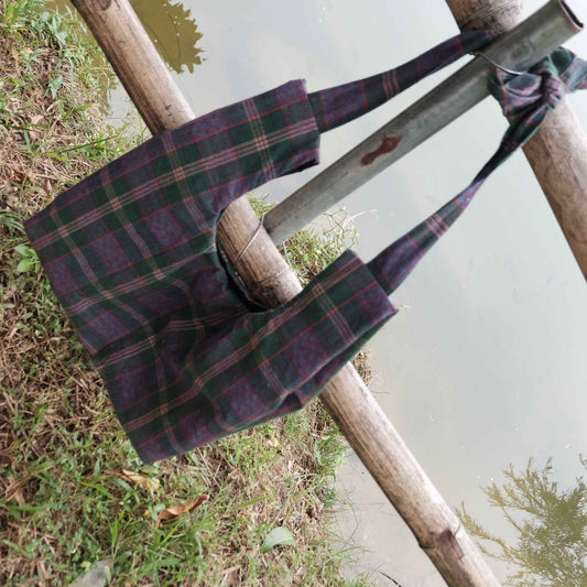 The Northern Tote: One - of - a - Kind Reed Pattern in Emerald & Violet Hues - BUBBO