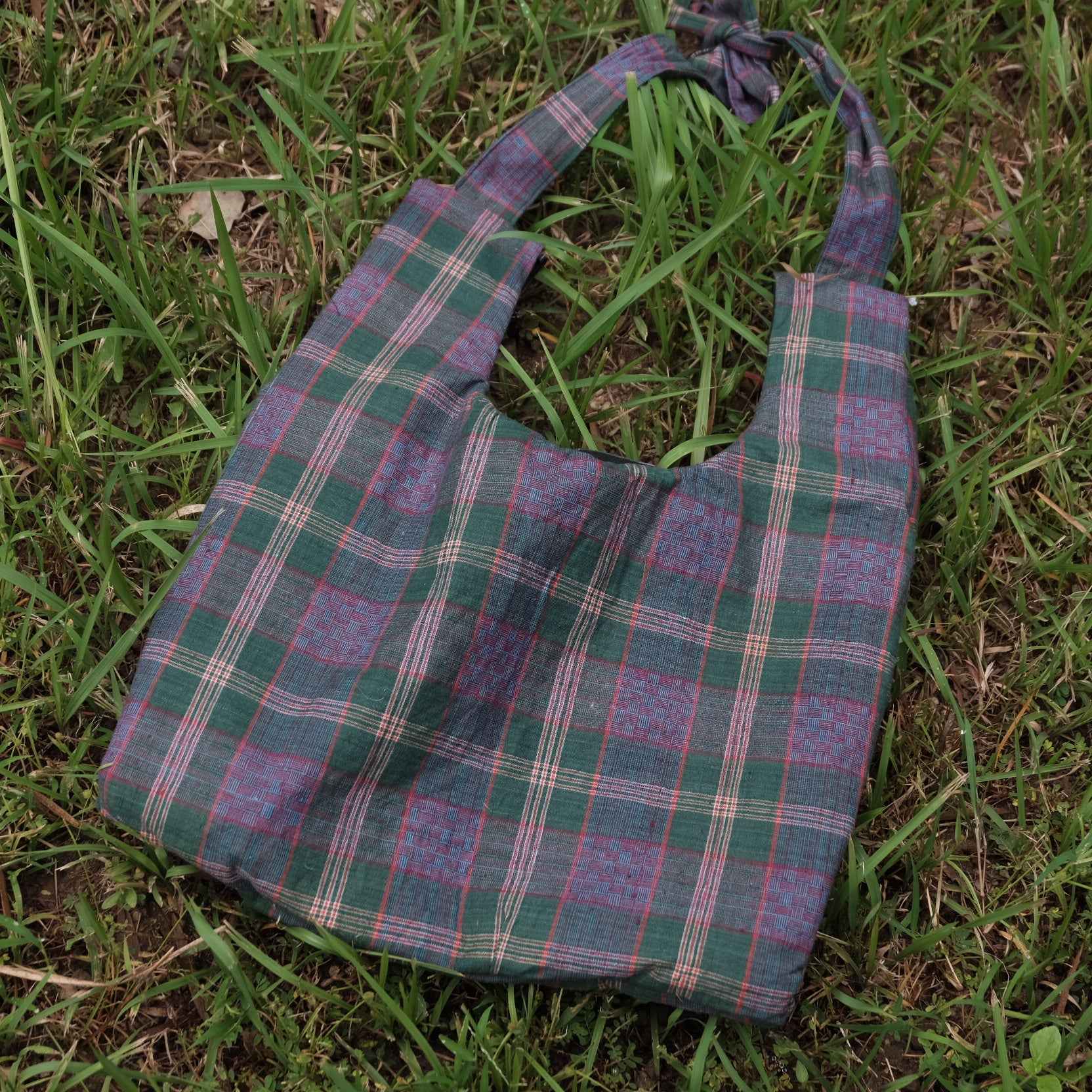 The Northern Tote: One - of - a - Kind Reed Pattern in Emerald & Violet Hues - BUBBO